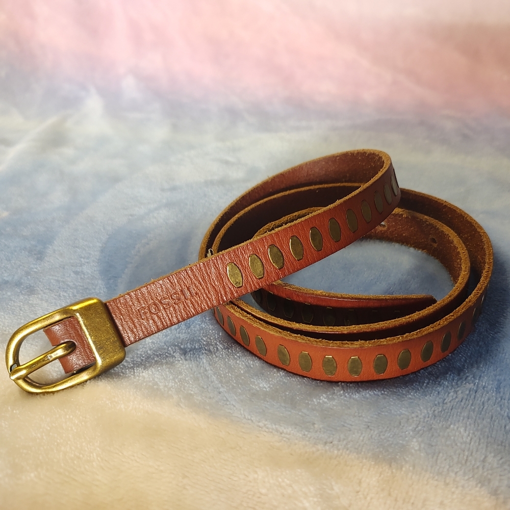 Fossil Ladies Thin Brown Leather With Metal Accents 34-36